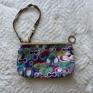 Coach Poppy Multi Color Graffiti Signature C Wristlet Canvas Bag Pink Interior